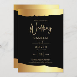 Eleganten Black Tie Bröllop Gold Foil Script Event Inbjudningar