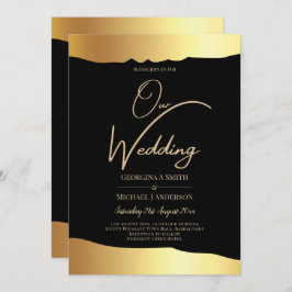 Eleganten Black Tie Bröllop Gold Foil Script Event Inbjudningar