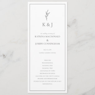 Eleganten Black & White Bröllop Ceremony Minimalis Program