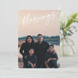 Eleganten Blessings - vitt typografiskt skript Julkort