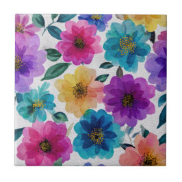 Eleganten Blomka Blommar Blommigten Vattenfärg Kakelplatta