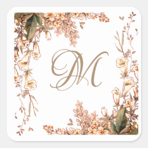 Eleganten blommigt Fall Garland Script Monogram Fyrkantigt Klistermärke