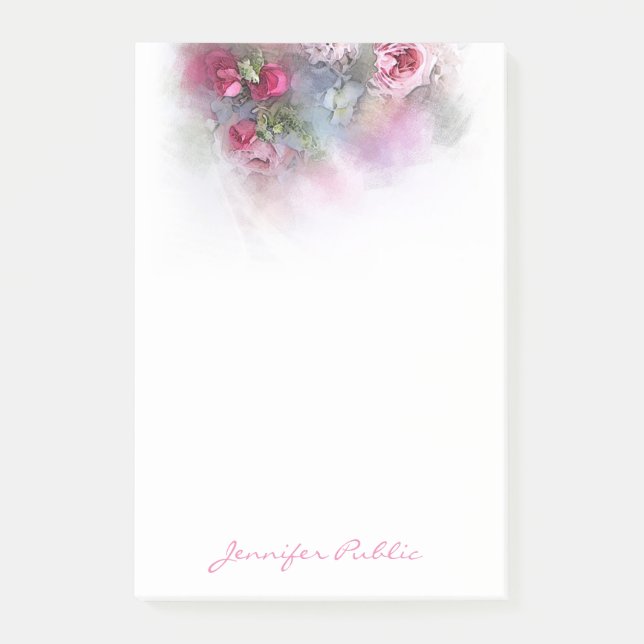Eleganten blommigt  Vattenfärgsskript Ro Post-it Block (Framsida)