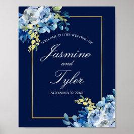 Eleganten Blommigten Guld i marinblå marinblått  i Poster