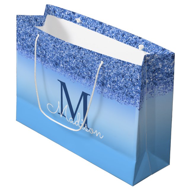 Eleganten Blue Faux Glitter Monogram (Framsidan Vinklad)