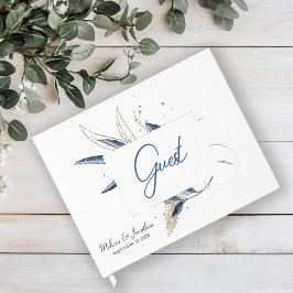 Eleganten Blue Guld Modern Blommigt Gästböcker