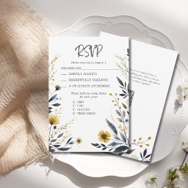 Eleganten Blue Gult Wildblommor QR Code Bröllop OSA Kort