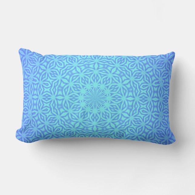 Eleganten Blue Kaleidoscope Mönster Lumbarkudde (Framsida)