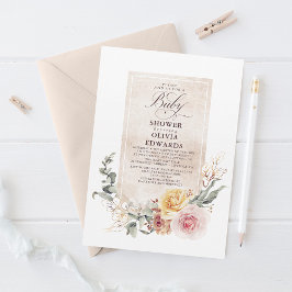 Eleganten Boho Baby Shower (färgstarka trädgårdsbl Inbjudningar