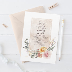 Eleganten Boho Baby Shower (färgstarka trädgårdsbl Inbjudningar