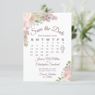 Eleganten Boho Bröllop Calendar för  Rosa Blommigt Spara Datumet