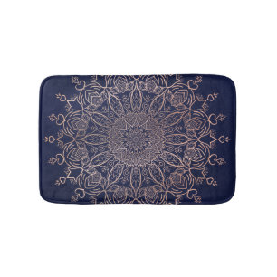 Eleganten Boho för marinblått och Ro Guld Mandala Badrumsmatta