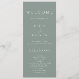 Eleganten Boho Sage Grönt minimalist Bröllop Program