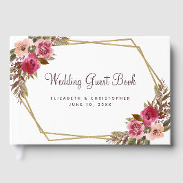 Eleganten Bröllop Guld Ram Watercolor Chic Blommi Gästböcker