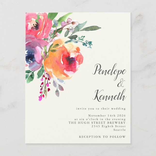 Eleganten Bröllop i  Budget Watercolor Flowers (Framsida)