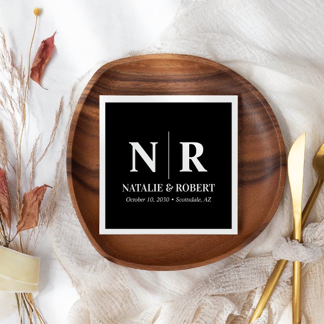 Eleganten Bröllop Monogram Bride and Groom Initial Pappersservett (Skapare uppladdad)