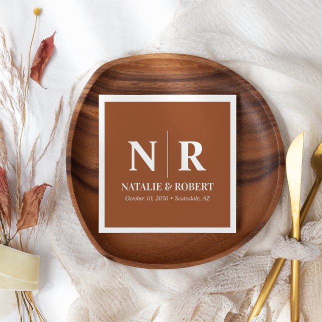 Eleganten Bröllop Monogram Bride and Groom Initial Pappersservett (Skapare uppladdad)