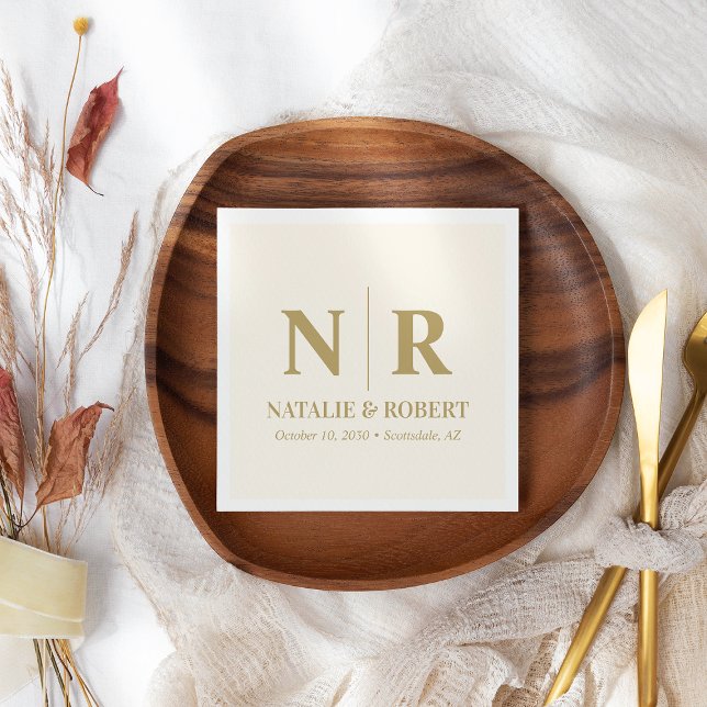 Eleganten Bröllop Monogram Bride and Groom Initial Pappersservett (Skapare uppladdad)