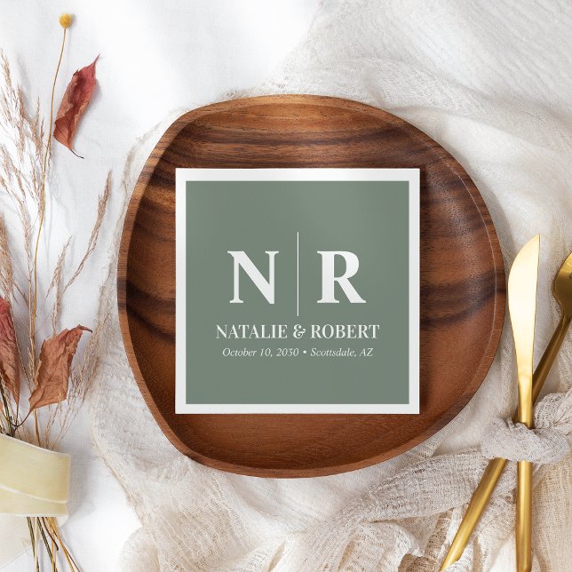 Eleganten Bröllop Monogram Bride and Groom Initial Pappersservett (Skapare uppladdad)