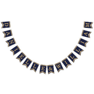Eleganten Bröllop Navy Blue Guld Namn Vintage Ro Vimplar