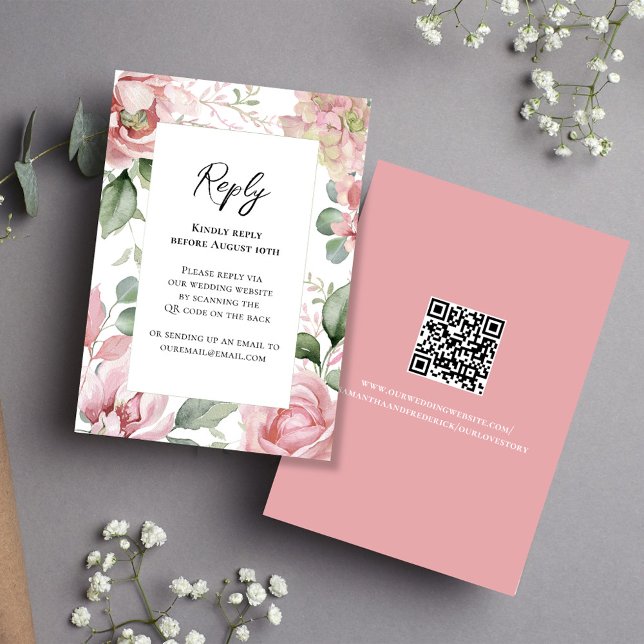 Eleganten Bröllop vid  Rosan Blommigt OSA Kort (Simply add your URL to the template to generate a scannable QR code. )