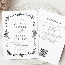 Eleganten Budget Black White Fransk QR Code Bröllo
