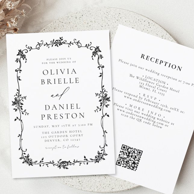 Eleganten Budget Black White Fransk QR Code Bröllo (Skapare uppladdad)