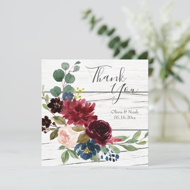 Eleganten Burgundy Blommigt Rustic Watercolor Tack (Stående Fram)