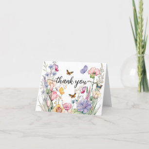 Eleganten Butterflies och Wildblommor Tack Kort