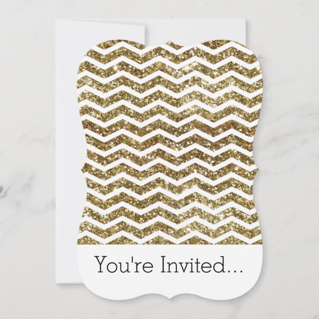 Eleganten Chevron Zig-Zag med effekten Guld Glitte Inbjudningar (Framsida)