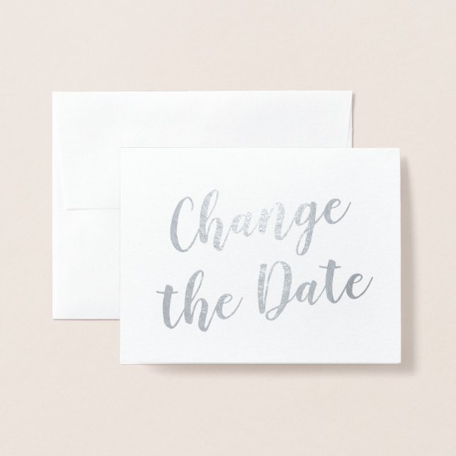 Eleganten chic Ändra datum Bröllop Silver Folierat Kort (Framsida med kuvert)