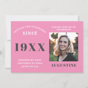 Eleganten Chic Rosa för fotomall vid födelsedag Gr Inbjudningar