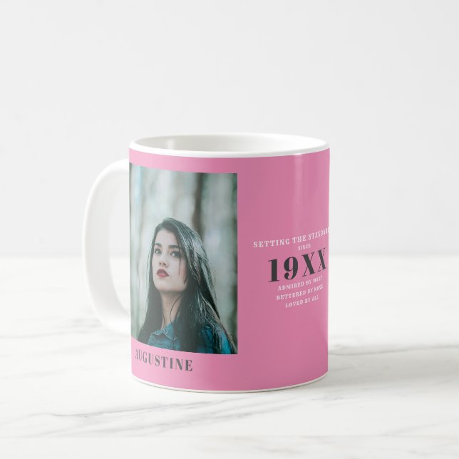 Eleganten Chic Rosa för fotomall vid födelsedag Gr Kaffemugg (Framsida vänster)