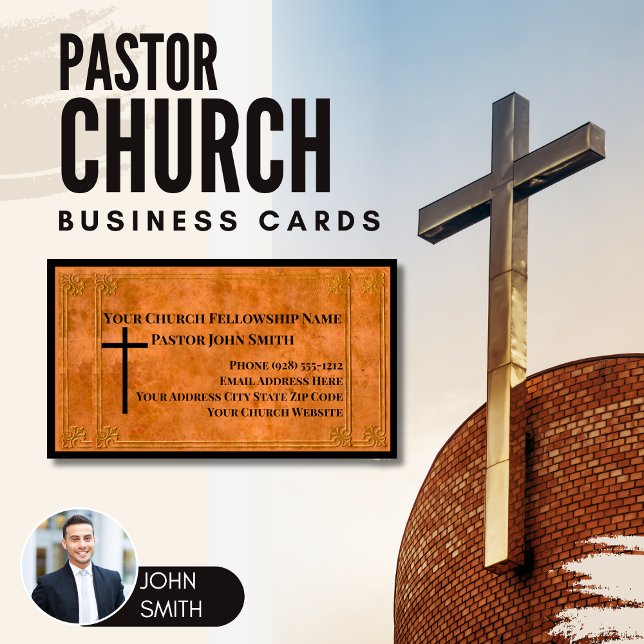 Eleganten Christian för kyrkpastor Stamped Leather Magnetiska Visitkort (Church Pastor Business Cards Faux Leather)
