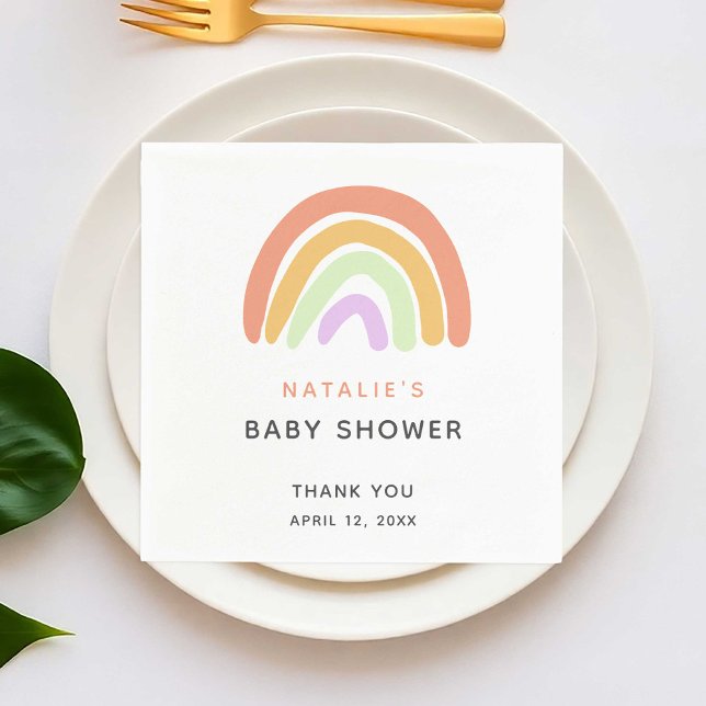 Eleganten Cute Rainbow Baby Shower Simple Peach Pappersservett (Skapare uppladdad)