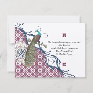 Eleganten Damask Peacock Bröllop Inbjudningar
