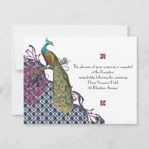 Eleganten Damask Peacock Bröllop Inbjudningar
