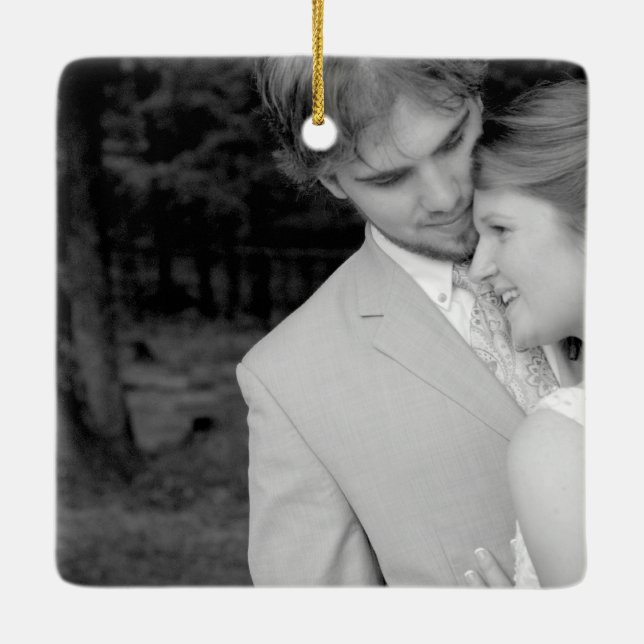 Eleganten Damask Peacock Bröllop Julgransprydnad Keramik (Baksida)