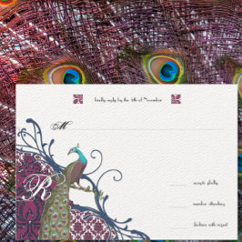 Eleganten Damask Peacock Bröllop OSA Kort