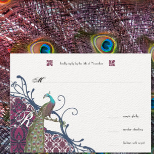 Eleganten Damask Peacock Bröllop OSA Kort