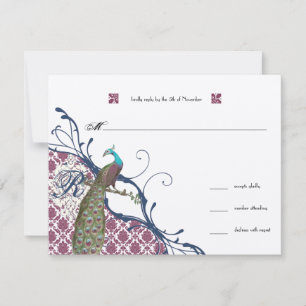 Eleganten Damask Peacock Bröllop OSA Kort