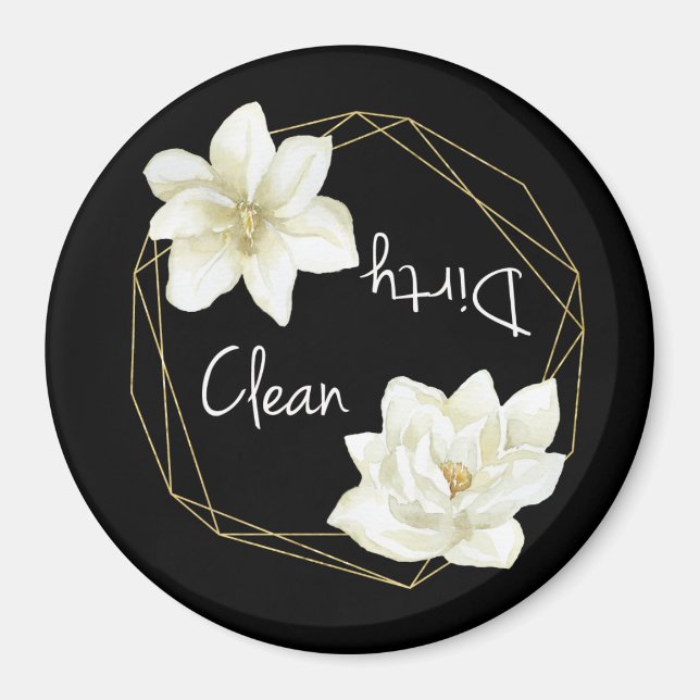 Eleganten Dishwasher Clean Dirty Magnolia Flower Magnet (Framsidan)