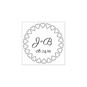 Eleganten Enkel Hearts-skript Monogrammed Bröllop Stämpel