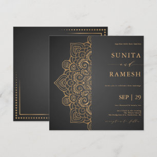 Eleganten Ethnic Grått & Guld Mandala Indiska Bröl Inbjudningar