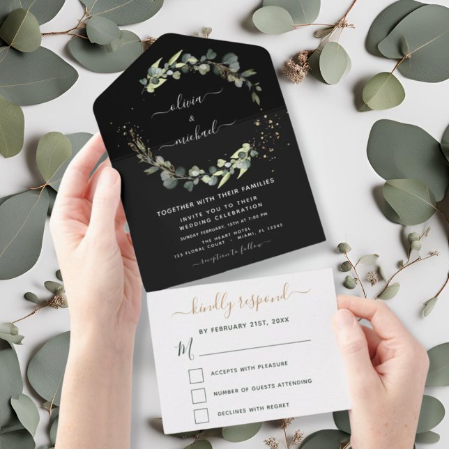 Eleganten Eucalyptus Black Greenery Bröllop Modern (Skapare uppladdad)