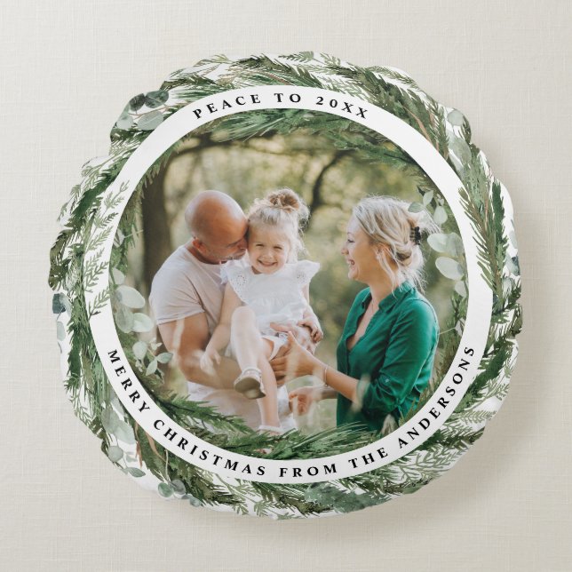 eleganten Eucalyptus chic i modern lövsaft Rund Kudde (Framsidan)