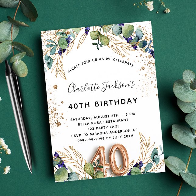 eleganten Eucalyptus greenery glitter Inbjudan Vykort (Skapare uppladdad)