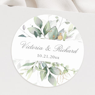 Eleganten Eucalyptus Greenery Guld Löv Runt Klistermärke