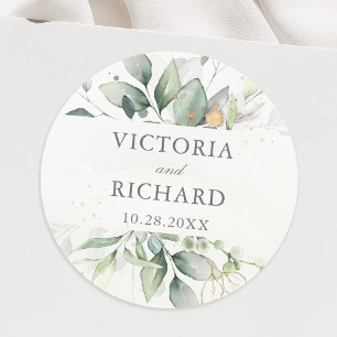 Eleganten Eucalyptus Greenery Guld Löv Runt Klistermärke