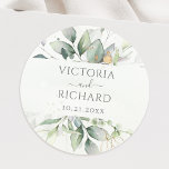 Eleganten Eucalyptus Greenery Guld Löv Runt Klistermärke<br><div class="desc">Vackra klistermärken med vattenfärgad eukalyptus och guld löv.</div>